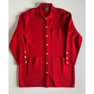 Saint James 100% Pure New Wool Red Cardigan Jacket Gold Buttons Size US 16